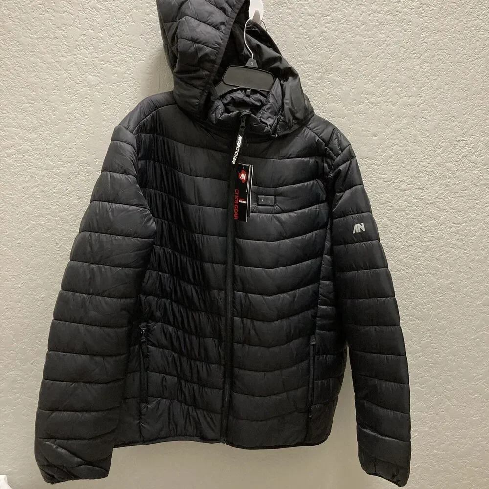 Antarctica Gear Heated Puffer Jacket Black Hood Men Size Large w Battery 16000